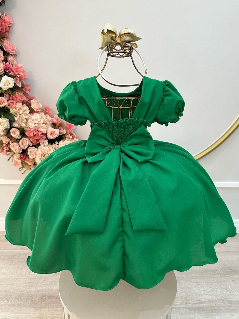 Vestido Infantil Verde Bandeira em Cetim com Nervura no Busto para Daminhas