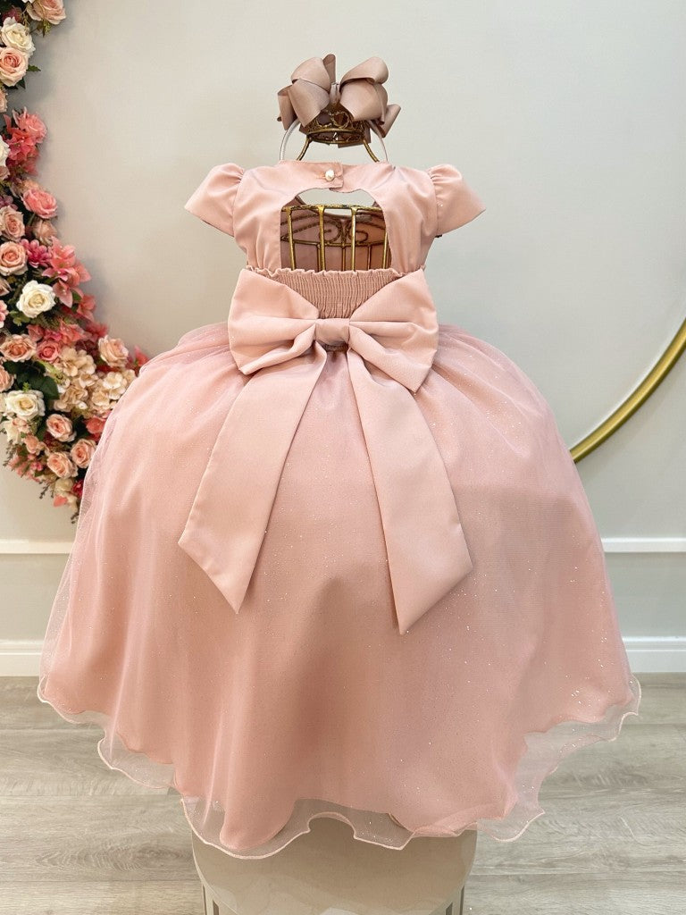 Vestido Infantil Longo Nude Busto Nervura Festas Daminha