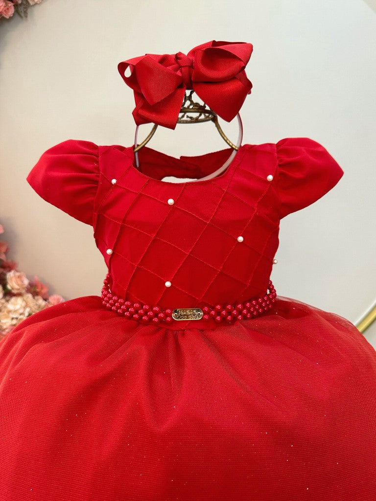 Vestido Infantil Longo Vermelho Busto Nervura Festas Daminha