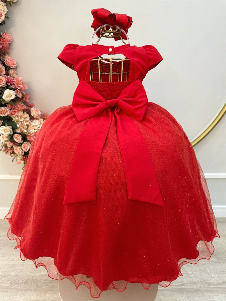 Vestido Infantil Longo Vermelho Busto Nervura Festas Daminha