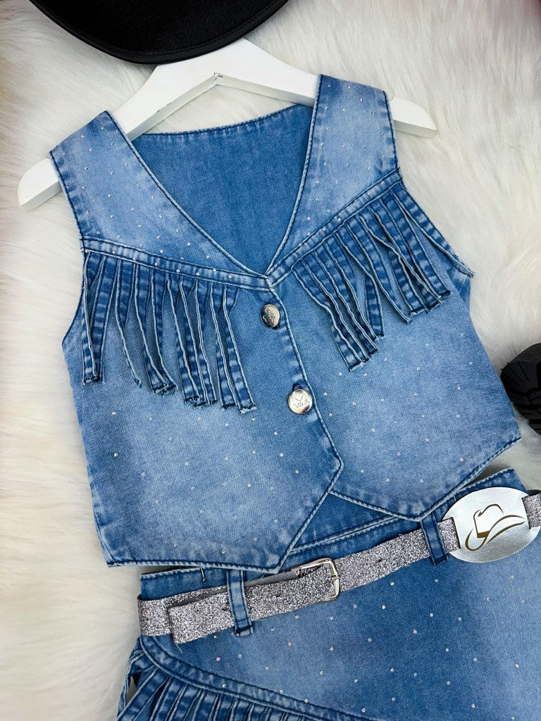 Conjunto Blogueirinha Boiadeira Jeans Estiloso e Confortável