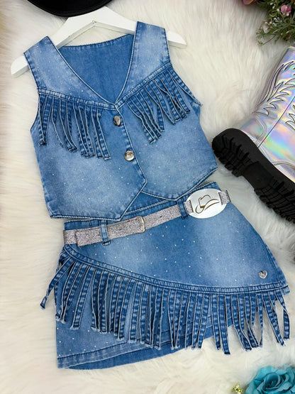 Conjunto Blogueirinha Boiadeira Jeans Estiloso e Confortável