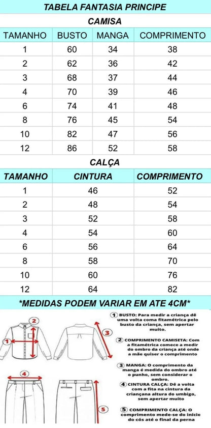 Fantasia Príncipe Encantado Vermelho Azul