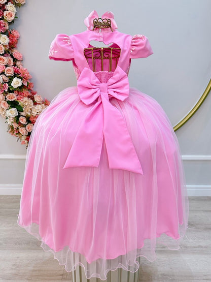 Vestido Infantil Rosa em Cetim com Renda Delicada para Casamento