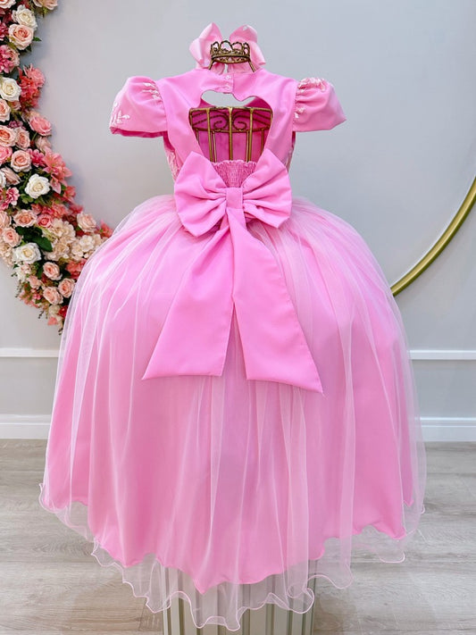 Vestido Infantil Rosa em Cetim com Renda Delicada para Casamento