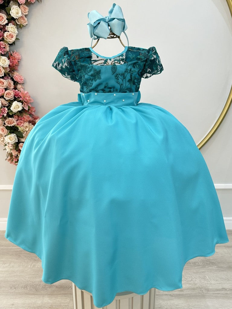 Vestido Infantil Verde Bandeira em Cetim com Renda Delicada para Daminhas