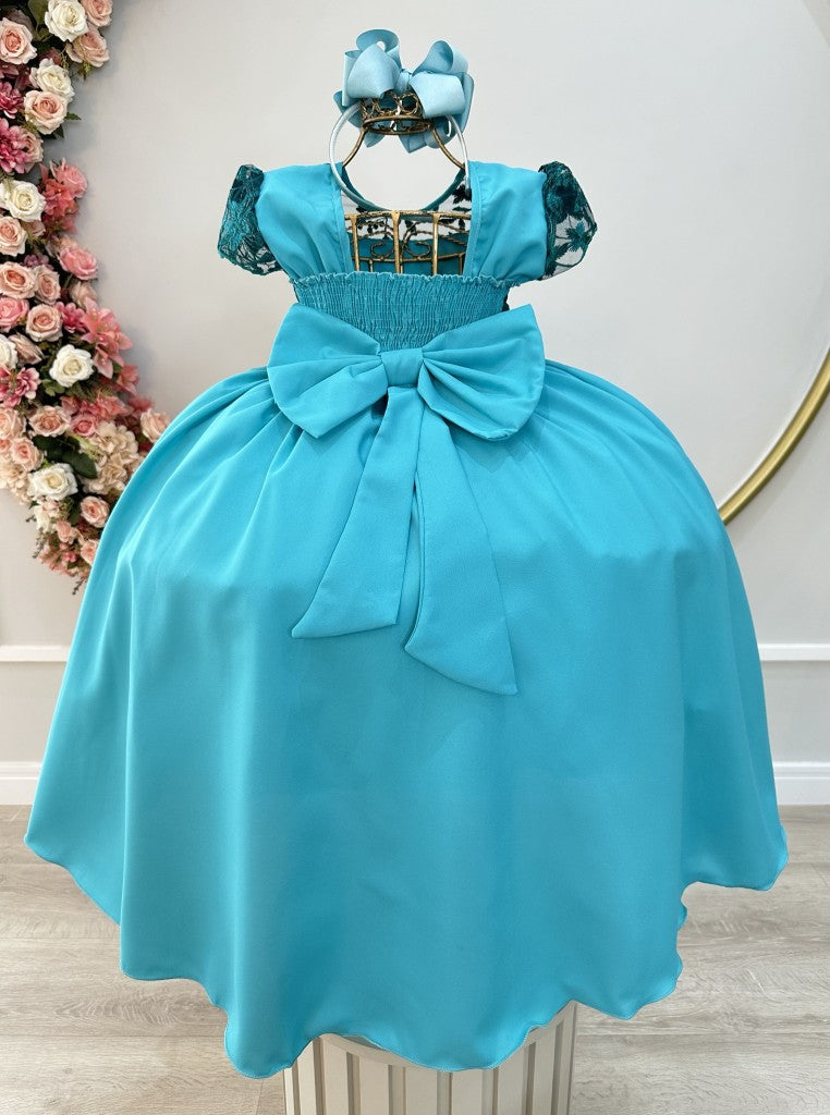 Vestido Infantil Verde Bandeira em Cetim com Renda Delicada para Daminhas