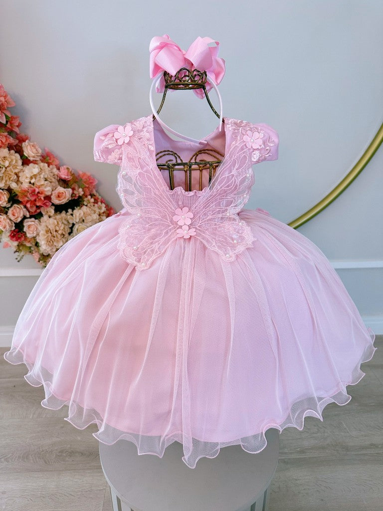 Vestido Infantil Rosa em Tule com Renda e Saia Rodada para Festa de Aniversário