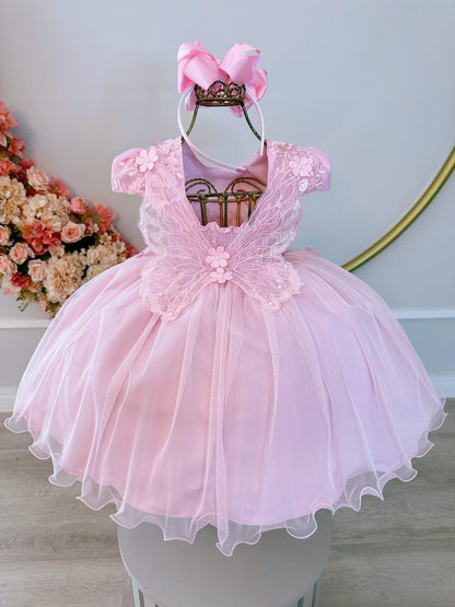 Vestido Infantil Rosa em Tule com Renda e Saia Rodada para Festa de Aniversário