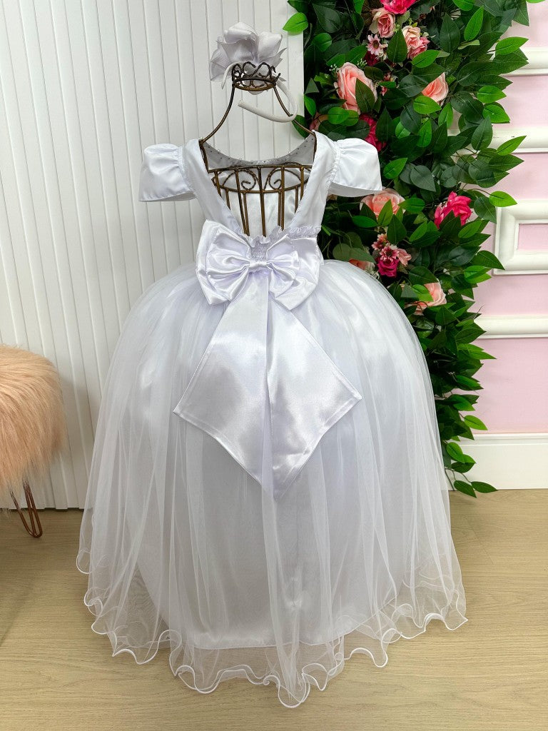 Vestido Infantil Branco em Tecido Misto com Saia Rodada para Daminhas