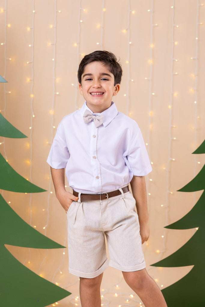 Conjunto Social Linho Shorts Estampado Elegância Moderna