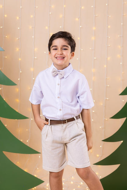 Conjunto Social Linho Shorts Estampado Elegância Moderna