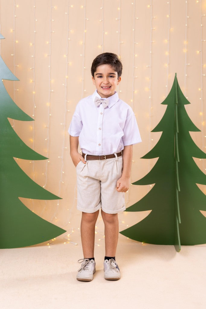 Conjunto Social Linho Shorts Estampado Elegância Moderna