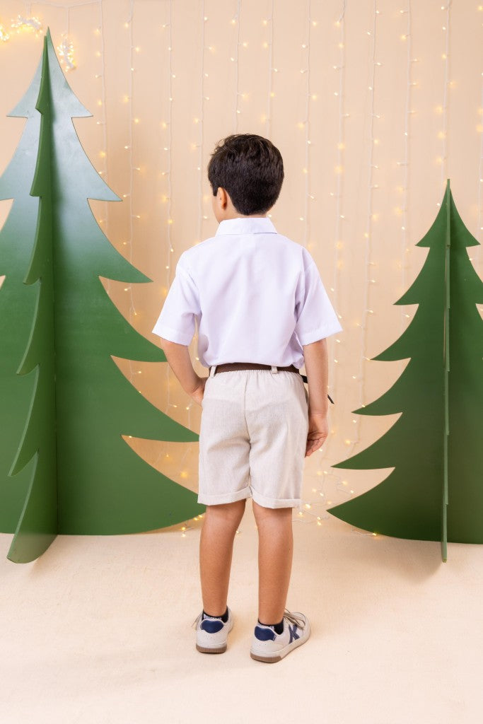 Conjunto Social Linho Shorts Estampado Elegância Moderna