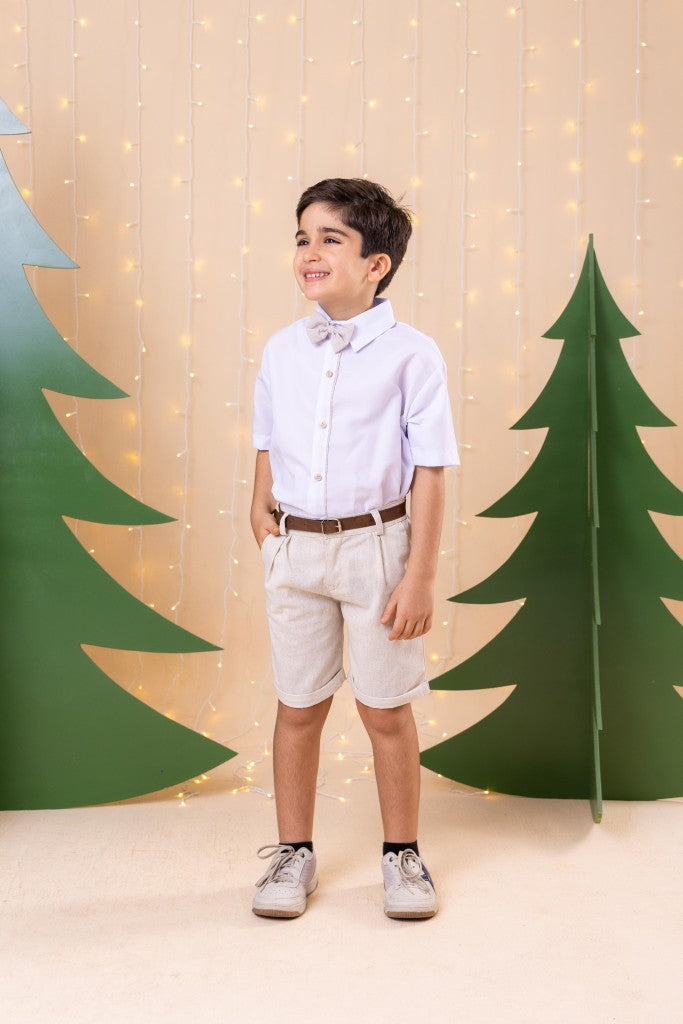 Conjunto Social Linho Shorts Estampado Elegância Moderna