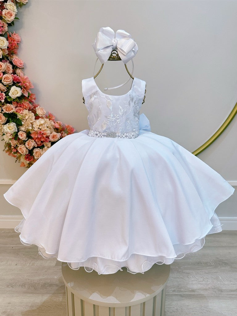 Vestido Infantil Branco em Renda com Saia Rodada para Daminhas