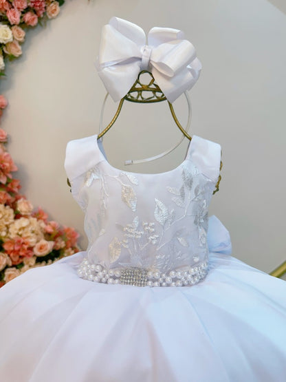 Vestido Infantil Branco em Renda com Saia Rodada para Daminhas