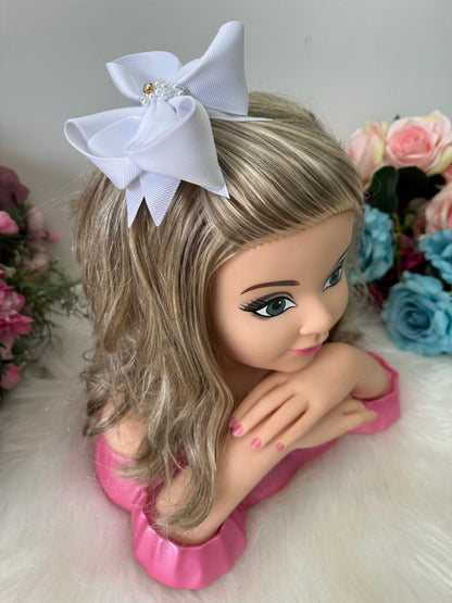 Laço Infantil Branco com Pérolas e Strass para Estilo Elegante