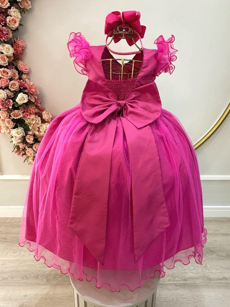 Vestido Infantil Longo Pink C/ Apliques e Renda Damas Festas