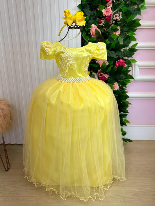 Vestido Infantil Amarelo em Tecido Tafetá com Renda Delicada para Momentos Especiais