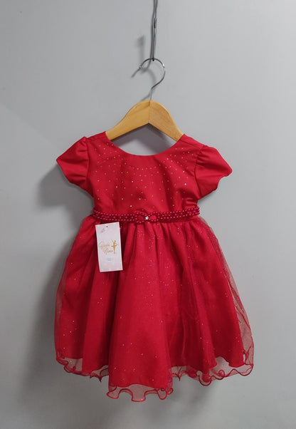 Vestido Infantil Vermelho em Tule com Strass no Busto e Laço nas Costas para Daminhas
