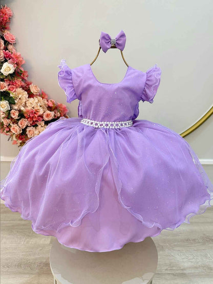 Vestido Infantil Lilás em Tule com Glitter Saia Rodada para Daminhas