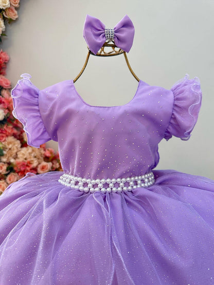 Vestido Infantil Lilás em Tule com Glitter Saia Rodada para Daminhas