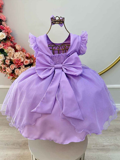Vestido Infantil Lilás em Tule com Glitter Saia Rodada para Daminhas