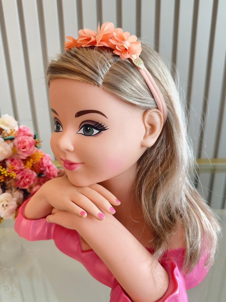 Faixinha de Cabelo Bebê Rosa em Cetim com Laço em Strass e Florzinha para Esti