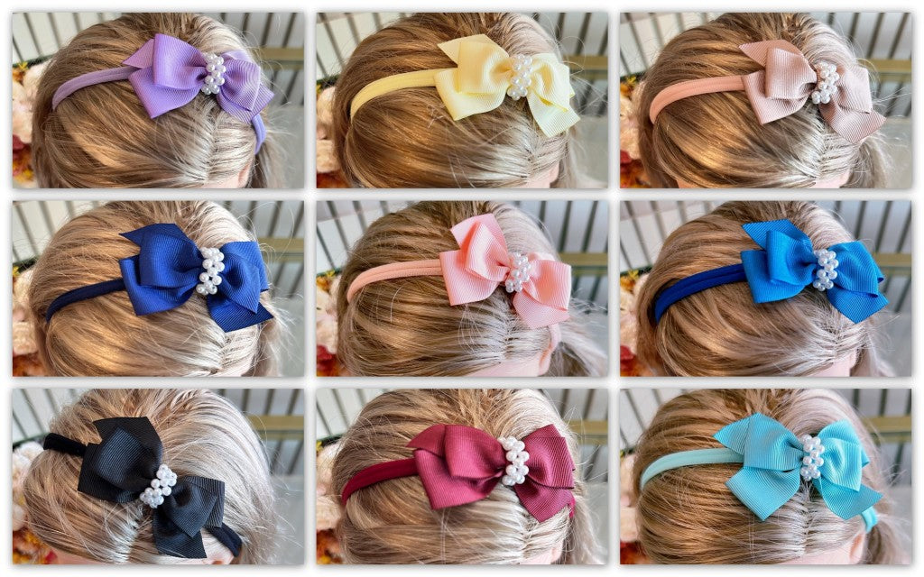 Faixinha de Cabelo Bebê Rosa em Seda com Pérolas e Laço Delicado para Estilo