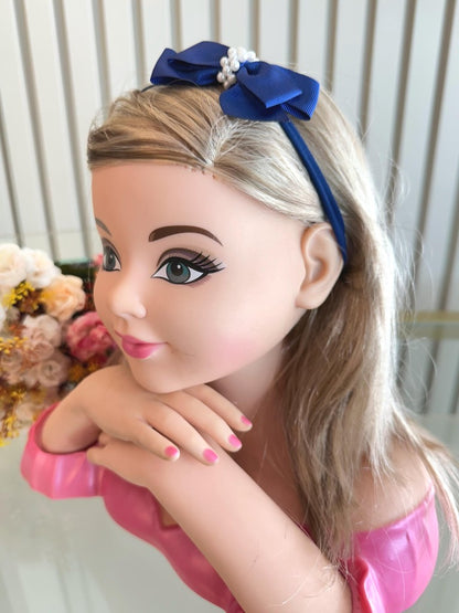 Faixinha de Cabelo Bebê Rosa em Seda com Pérolas e Laço Delicado para Estilo