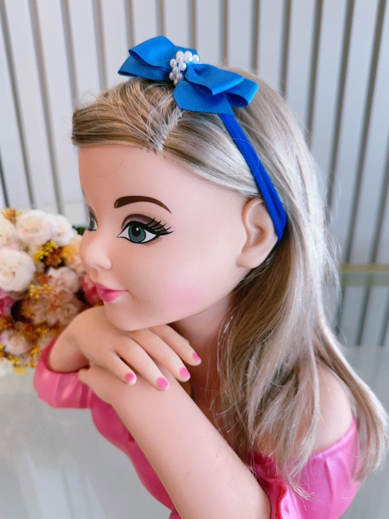 Faixinha de Cabelo Bebê Rosa em Seda com Pérolas e Laço Delicado para Estilo