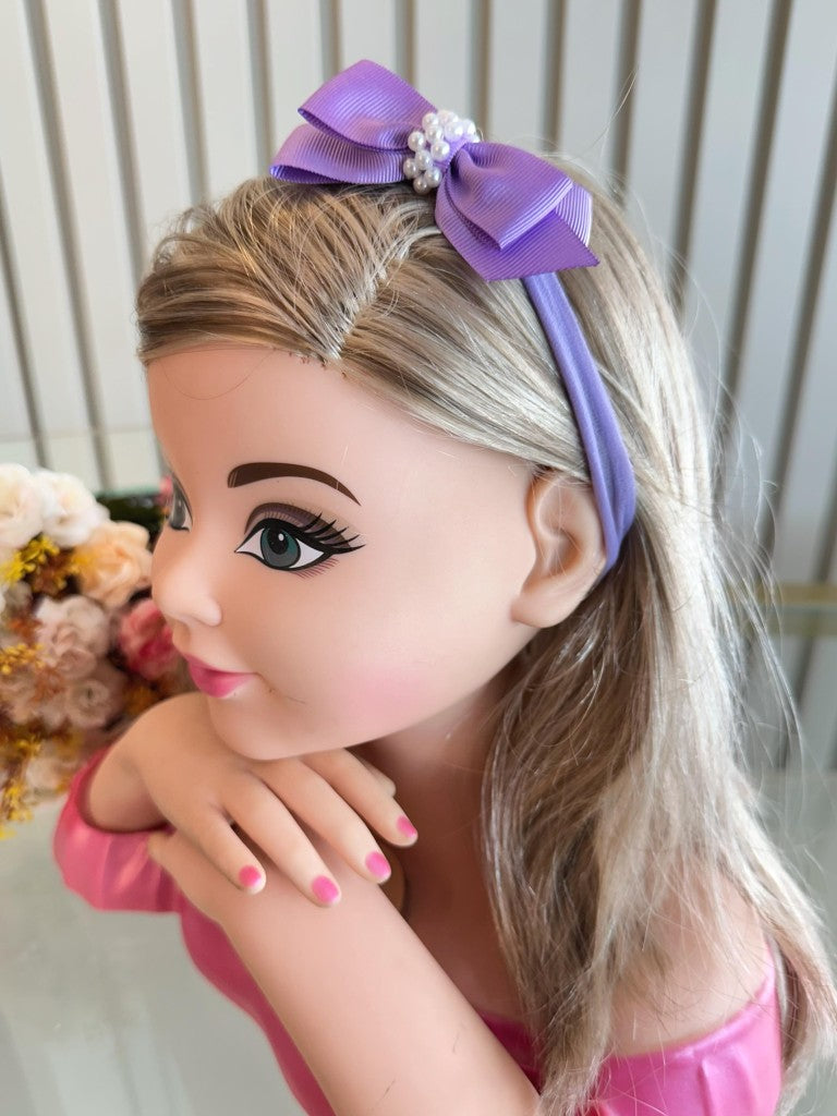 Faixinha de Cabelo Bebê Rosa em Seda com Pérolas e Laço Delicado para Estilo