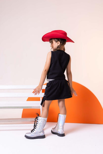 Conjunto Blogueirinha Boiadeira Jeans Preto Estiloso