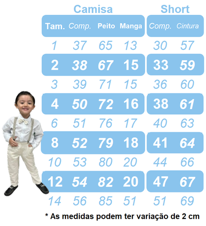 Conjunto Social Camisa Gravata Short e Susp. Azul Marinho