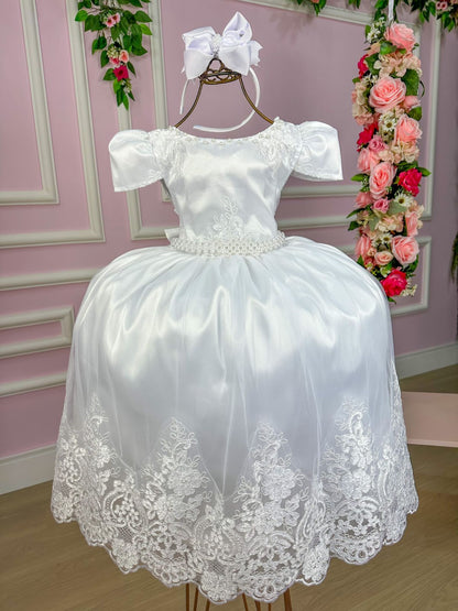 Vestido Infantil Branco em Renda com Saia Rodada para Daminhas