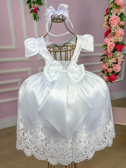 Vestido Infantil Branco em Renda com Saia Rodada para Daminhas