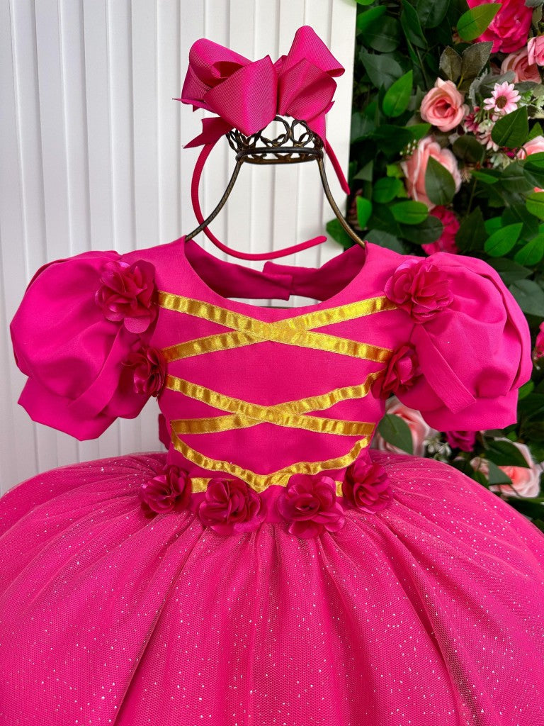 Vestido Infantil/Fantasia Longa Princesa Aurora Rosa