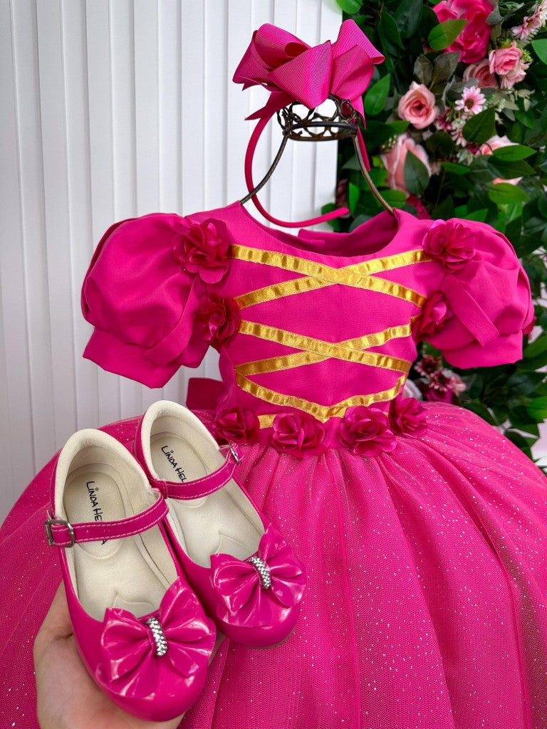 Vestido Infantil/Fantasia Longa Princesa Aurora Rosa