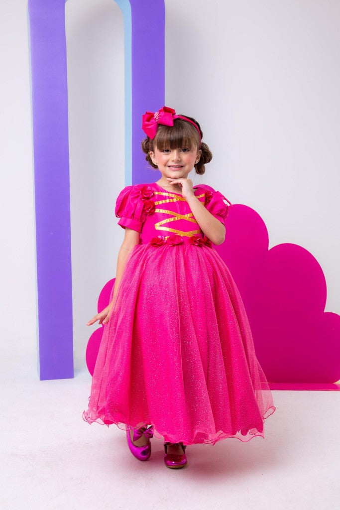 Vestido Infantil/Fantasia Longa Princesa Aurora Rosa