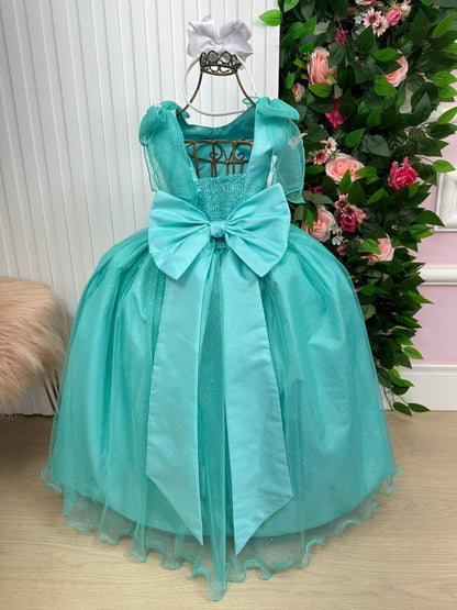 Vestido Infantil Verde Tiffany em Cetim com Saia Rodada para Festa de Aniversário