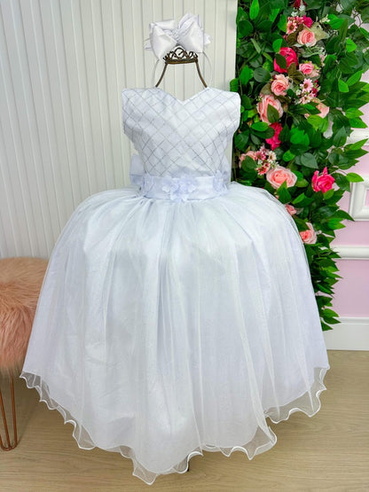 Vestido Infantil Branco em Laço com Saia Rodada para Daminhas