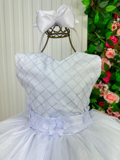 Vestido Infantil Branco em Laço com Saia Rodada para Daminhas