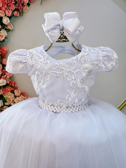 Vestido Infantil Branco Busto C/ Renda