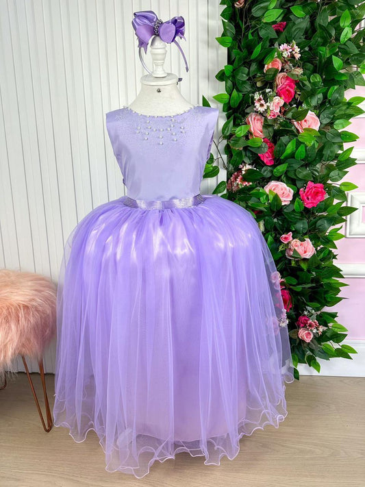 Vestido Infantil Lilás em Poliéster com Saia Longa e Estilo Elegante para Festa