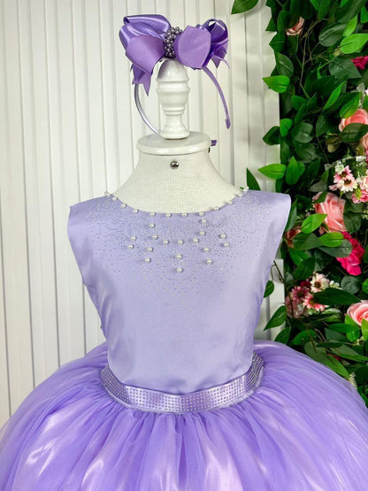 Vestido Infantil Lilás em Poliéster com Saia Longa e Estilo Elegante para Festa