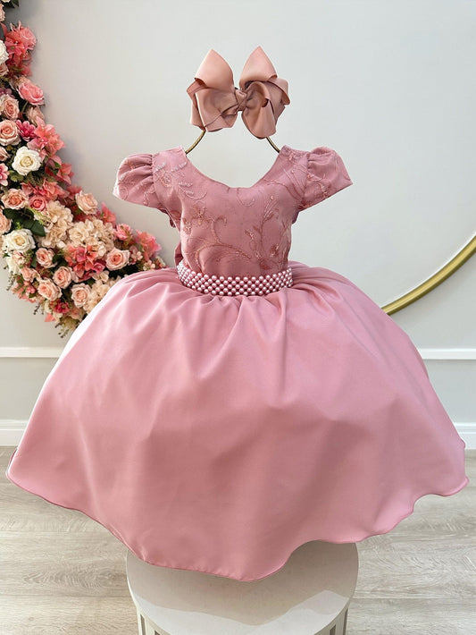 Vestido Infantil Rosa em Renda Luxo com Saia Rodada para Festa