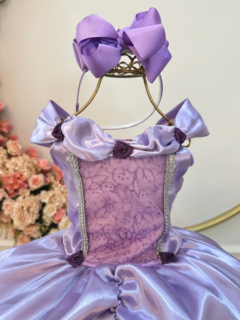 Fantasia Infantil Lilás Princesas Sofia e Rapunzel Festas