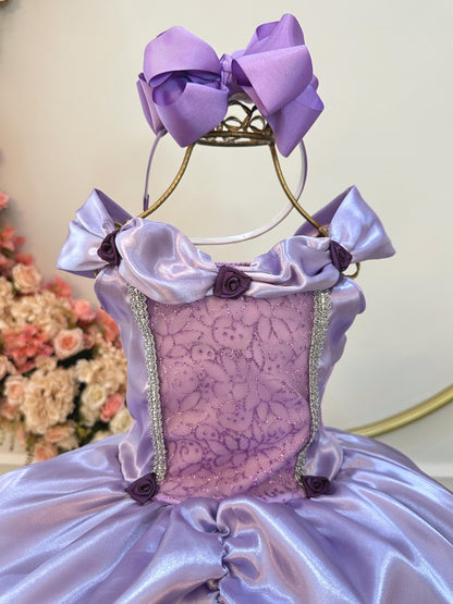 Fantasia Infantil Lilás Princesas Sofia e Rapunzel Festas