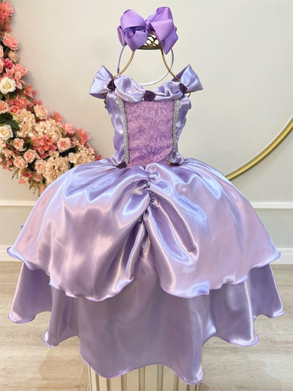 Fantasia Infantil Lilás Princesas Sofia e Rapunzel Festas